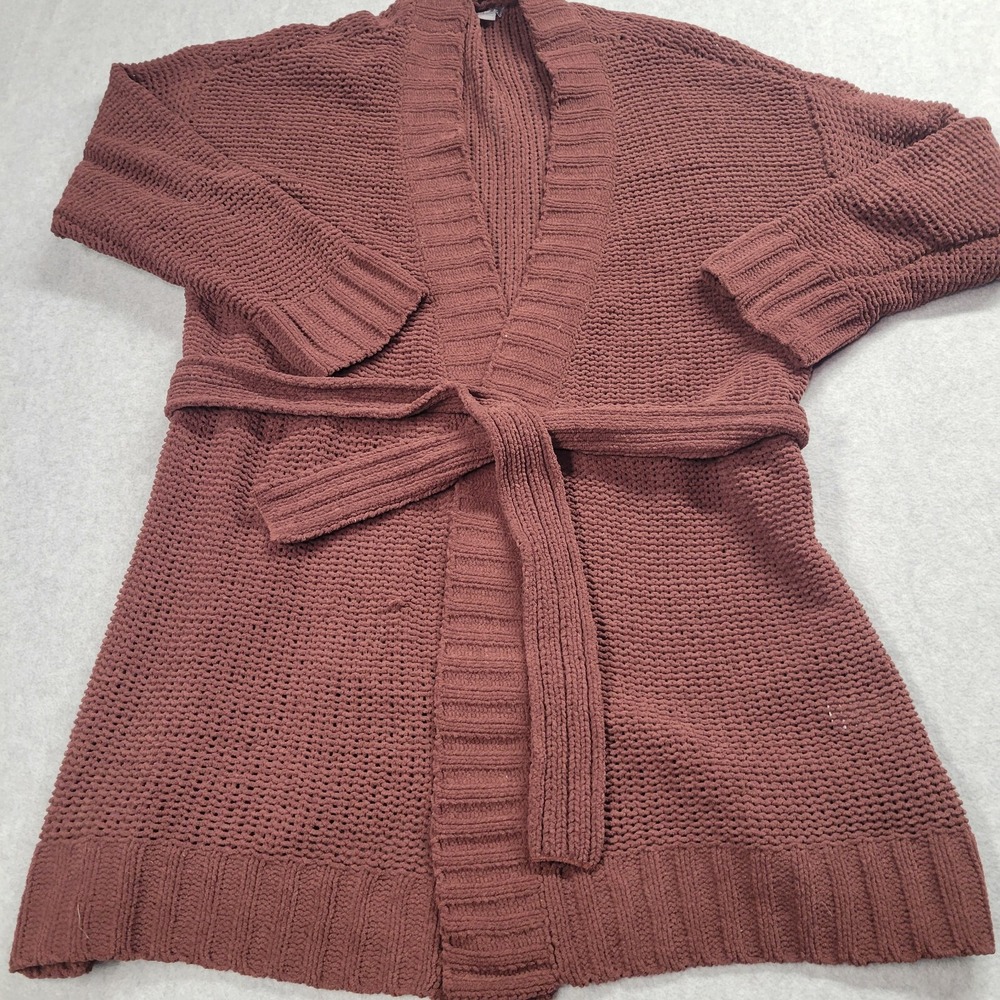 Aerie Womens Chenille Chunky Knit Tie S Cardigan Sweater Burgundy Mauve Small
